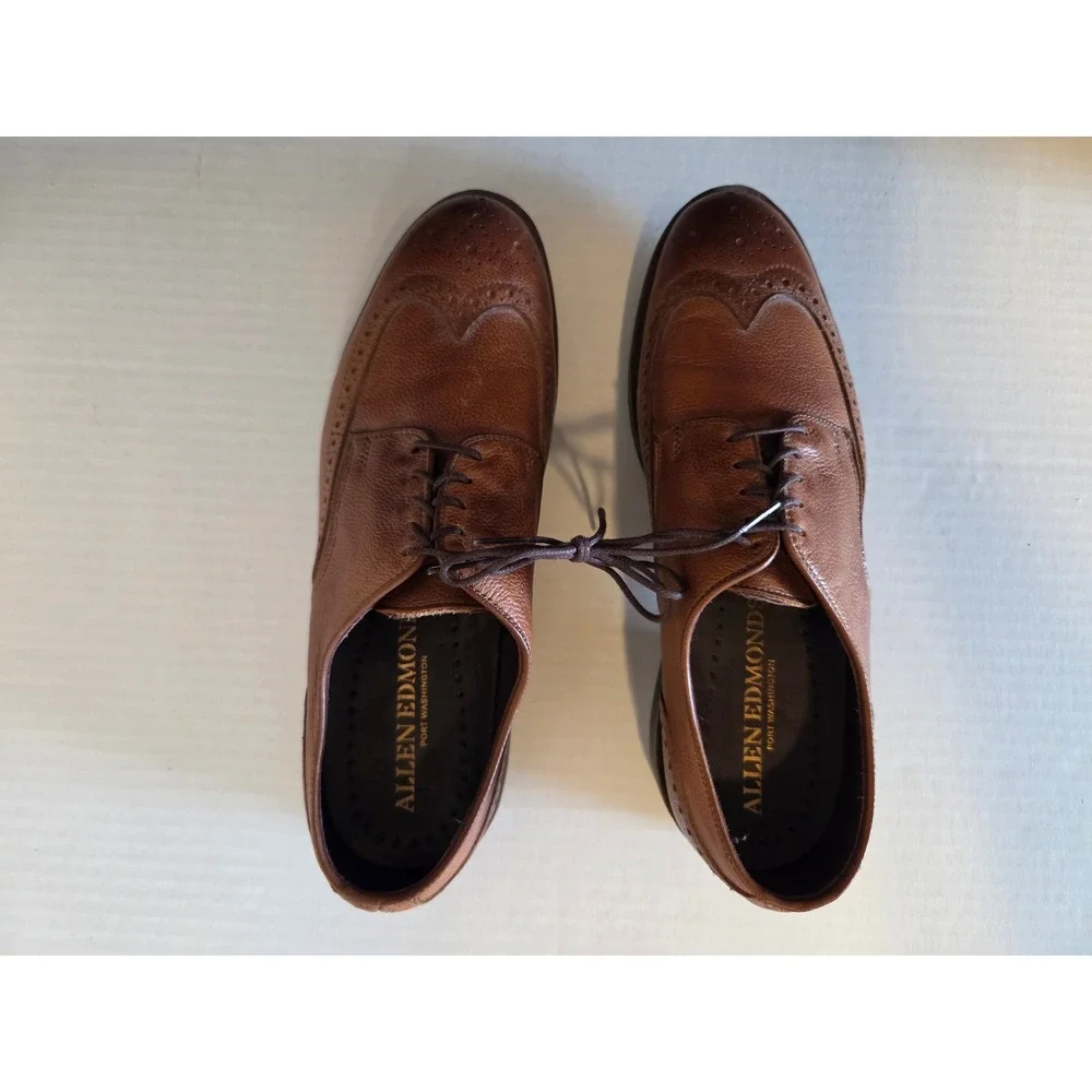 Allen Edmonds Port Washington Pebble Grain Leather Wingtip Brogue Shoes Brown